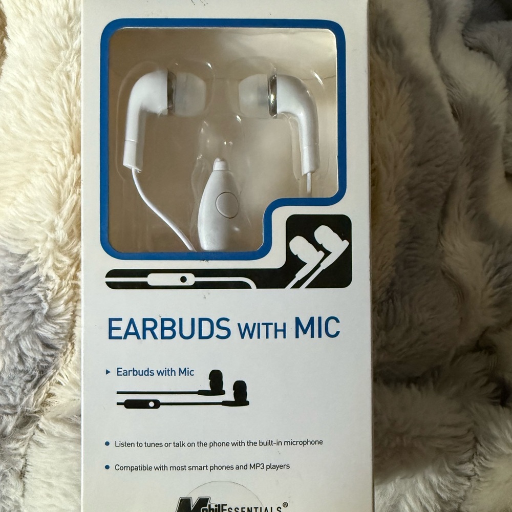 Essentials White Earbud Headphones with Built-in Mic